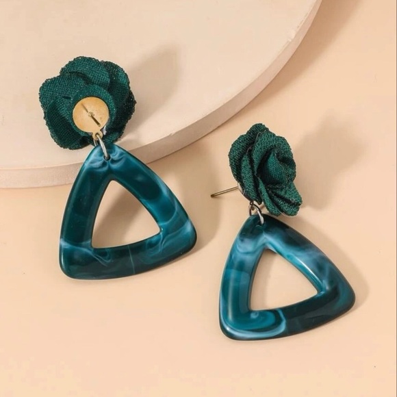 Art Deco Marbled & Floral Statement Drop Earrings NWT - Picture 4 of 6